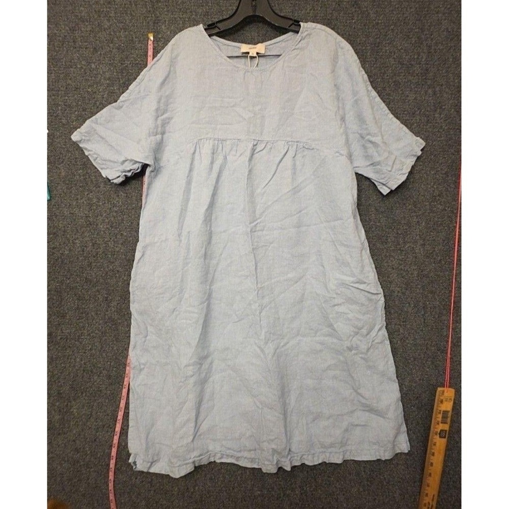 Sauths Dress Womens XL Blue Linen Shift Scoop Neck Short Sleeve Casual Summer